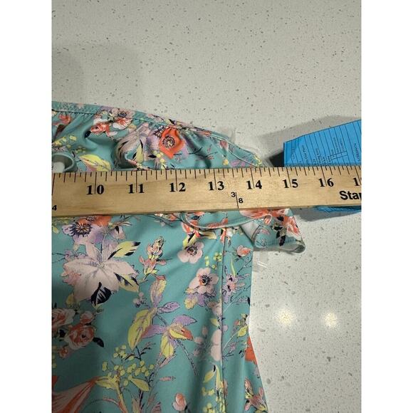 Vineyard Vines One Shoulder Ruffle One piece Swimwear Flower Field Aqua S - Picture 2 of 7